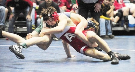 Austin's Brennen Russell competes at the Section 1AA individual wrestling tournament at the Mayo Civic Center in Rochester on Friday. — Micah Bader/Albert Lea Tribune