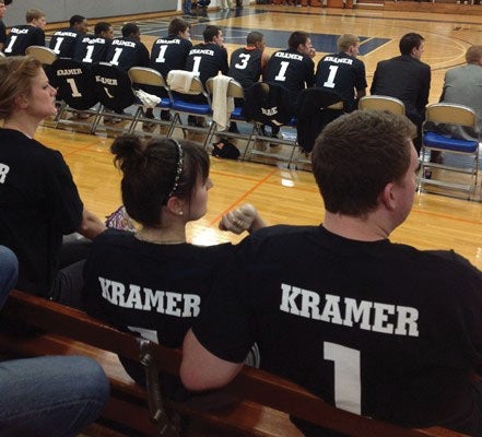 TOP: Wartburg College players and fans wore t-shirts dedicated to Hayfield grad Tanner Kramer during their recent tournament run. -- Photo Provided by Wartburg College