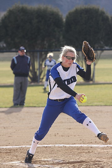 Blooming Prairie grad Erica Manske pitches for the Luther College softball team this season. -- Photo provided by Luther College