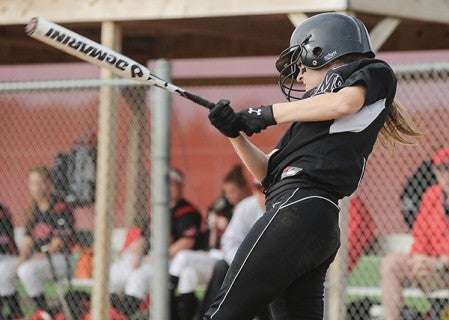 Blooming Prairie's Sam Ivers swings through her single in the sixth inning Friday night in the Section 1A West Division championship.