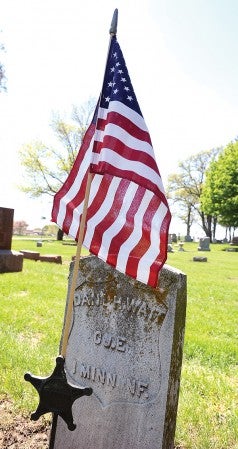 The gravemarker in Oakwood Cemetery of Daniel Wait, a relative of Polly Jelinek, who fought in the Civil War.