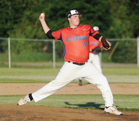 Austin Blue Sox pitcher Jon Mittag delivers in the first inning against Blue Earth Tuesday night at Marcusen Park.