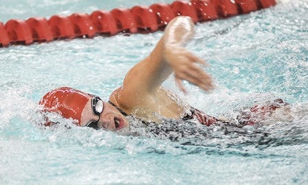 Merideth Fritz swims the 200 freestyle Tuesday night in a dual against Albert Lea at Bud Higgins Pool.