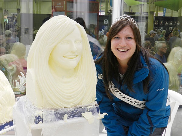 Nicole Jax of Waltham — the 2013 Mower County Dairy Princess and one of this year’s finalists for the 60th Princess Kay of the Milky Way at the Minnesota State Fair — was 1 of 12 contestants who had her image carved in a block of butter. Jax attends South Dakota State University where she is studying dairy manufacturing with a minor in food safety. -- Photo provided