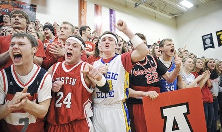 Austin fans get excited before tip-off with Winona in the Section 1AAA semifinals.