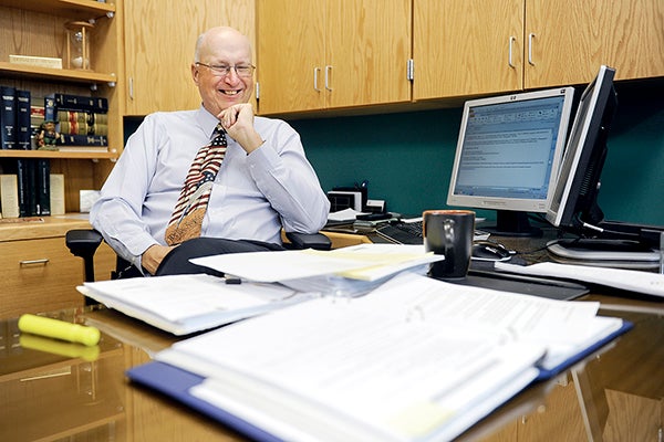Mower County judge Donald Rysavy smiles as he thinks back over his career on the bench. Rysavy, along with fellow Mower County judge Fred Wellmann will be retiring from their long time serving. Eric Johnson/photodesk@austindailyherald.com