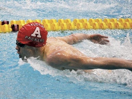 Austin's Ben Walker competes in the 100-yard breaststroke at the Class 'A' state meet in Minneapolis Saturday. -- Rocky Hulne/sports@austindailyherald.com