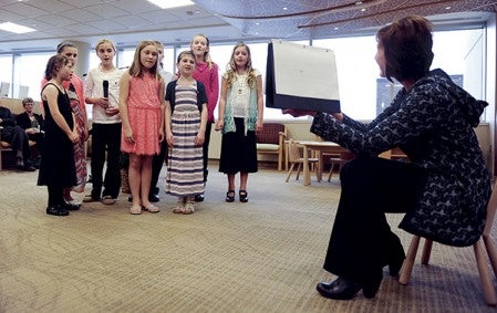 A children’s choir directred by Erin Schumacher sings during the Karl R. Potach Pediatric Clinic’s grand opening Wednesday evening at Mayo Clinic Health System in Austin.