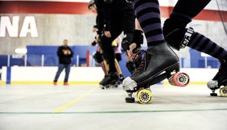 Skaters ready themselves at the starting line during a practice of the Minnesota Southbound Rollers Monday at Riverside Arena. Eric Johnson/photodesk@austindailyherald.com
