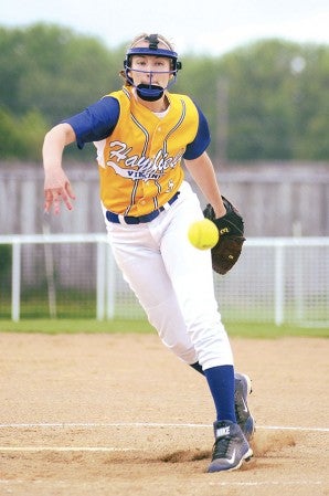 Hayfield pitcher Alyssa Monahan delivers in the Section 1A elimination game against Chatfield Tuesday night at Todd Park. Eric Johnson/photodesk@austindailyherald.com