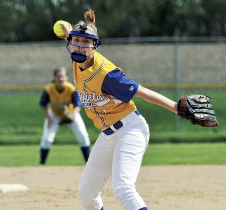 Hayfield's Alyssa Monahan pitches against Blooming Priarie in the Section 1A West semfinals in Hayfield Wednesday. -- Rocky Hulne/sports@austindailyherald.com