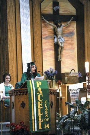 Pacelli graduate Madeline Kraemer gives her valedictorian address.