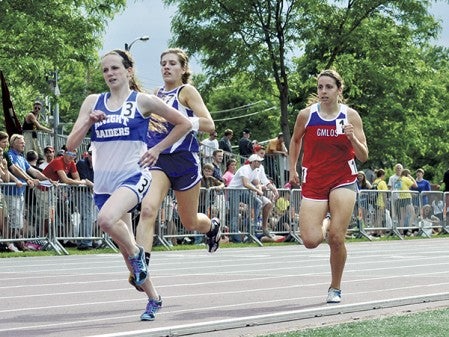 Grand Meadow-LeRoy-Ostrander-Southland's McKenzie Kirtz runs in the 800-meter run preliminaries at the Class A state track and field meet in Hamline University in St. Paul Friday. -- Rocky Hulne/sports@austindailyherald.com