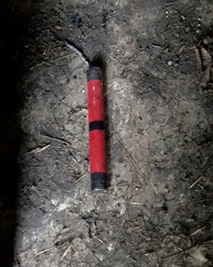 This explosive was found Wednesday night in an outdoor restroom at Legion Park near Bricelyn. Photo provided
