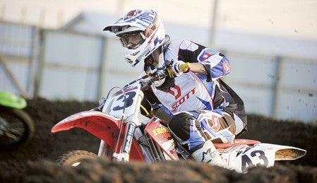 Nate Kohnke races out of a turn in the Pro class heats in 2012 during the Motokazie Supercross at the grandstands of the Mower County Fair. Herald file photo