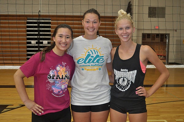From left: Blooming Prairie's Nicole Inwards, Taylor Hagen and Madison Worke have all been starters on the BP volleyball team since they were freshman. -- Rocky Hulne/sports@austindailyherald.com