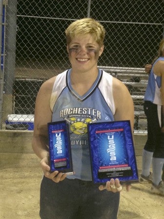 Hayfield's Grace Mindrup played on the Rochester Royals softball team that won the USSSA 16B National Tournament this summer. -- Photo Provided
