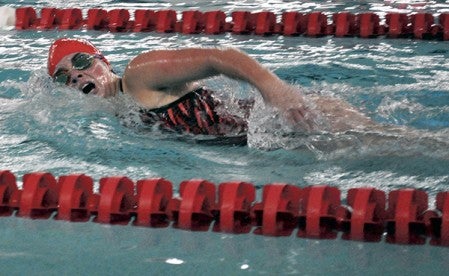 Austin's Summer White swims in the 200-freestyle in Bud Higgins Pool Tuesday. -- Rocky Hulne/sports@austindailyherald.com