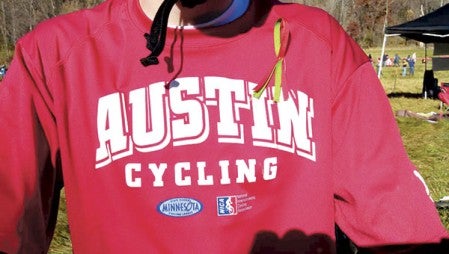 Riders for Austin’s mountain biking team, along with race staff and competitors from the other teams competiting wore ribbons in honor of Dr. Schindler.   Photo provided.