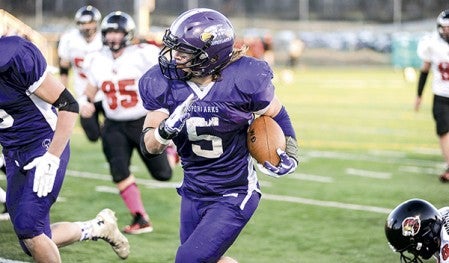 Grand Meadow running back Landon Jacobson breaks off a run in the first quarter of the Section 1 Nine Man championship against Spring Grove Friday night in Rochester. Eric Johnson/photodesk@austindailyherald.com