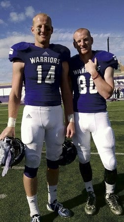 Southland grads Alan May, left, and Chris May, right, spent the last two years playing football together at Winona State Univeristy. -- Photo Provided by Rose May