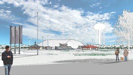 An artist’s rendering shows what the dome would like over Art Hass Stadium at Wescott Athletic Complex. Photo provided