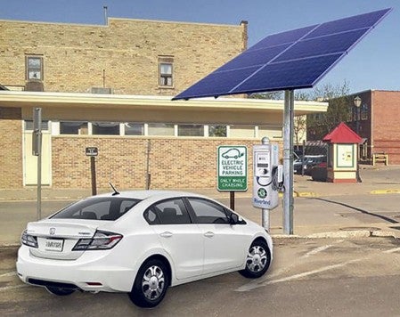 This is a simulation of the new car charging station that is going in downtown Austin. The electric station will have two charging ports for vehicles and will be open to the public. The Austin Utilities project is planned to be finished within the month. Photo provided