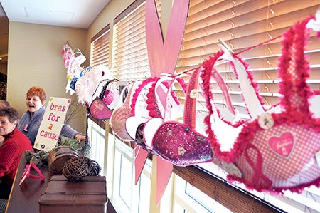 St. Marks Living residents and volunteers made more than 15 paper bras for the annual Bras for a Cause. 