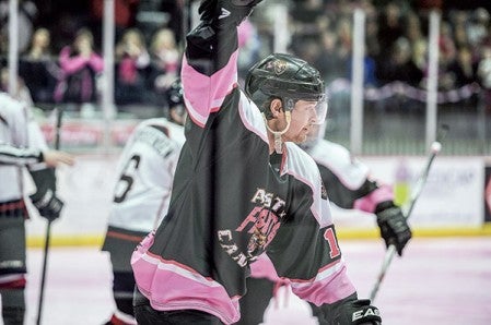 Trevor Boyd holds up his fist after scoring in the second period.