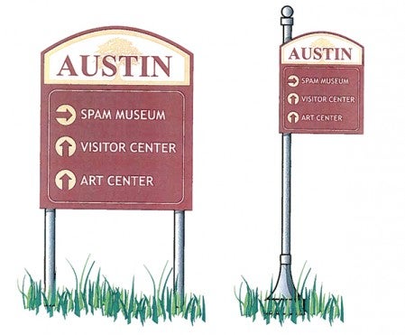 Pictured are artist renditions of what promotion signs for Austin attractions might look like. Photos provided