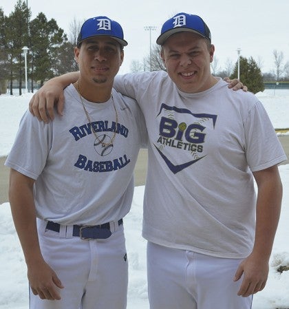 Mirangelo Muller, left, and Alex Roosen, right, both have taken different paths to Riverland and both of them will have a lot ot say about how the Blue Devvil baseball team does this season. Rocky Hulne/sports@austindailyherald.com