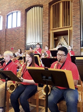 Two jazz bands from Austin High School traveled to the Twin Cities on Feb. 27 and 28, performing at Augsburg College and the University of Minnesota. Here, Packer Jazz is seen playing in Hoversten Chapel on the campus of Augsburg College. Photo provided