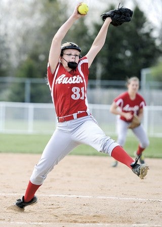 Austin's Jaidyn Bastian delivers against Red Wing Tuesday afternoon at Todd Park. Eric Johnson/photodesk@austindailyherald.com
