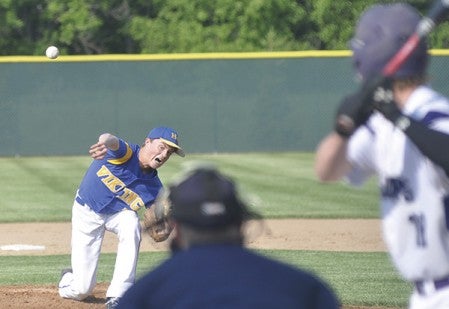 Hayfield's Cam Rutledge pitches against Goodhue at Dick Seltz Field Thursday. Rocky Hulne/sports@austindailyherald.com