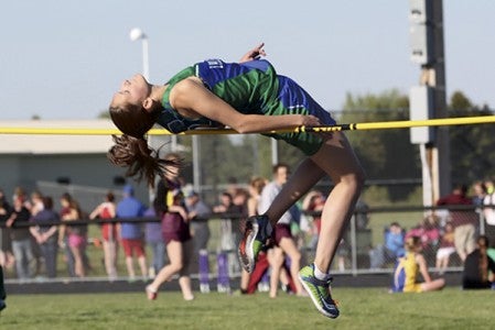 Lyle-Pacelli's Sarah Holtz competes in the high jump at the Section 1A-Subsection 2 track and field meet in Grand Meadow Thursday. Photo Provided by Colleen Nelson