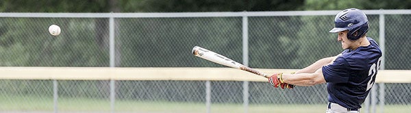 Austin Post 91’s Alex Ciola rips a single against Fairmont. Despite an early-morning shower, the teams were able to get play under way. Results were not available by press time.  