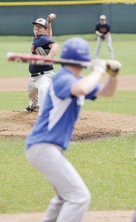 Austin Post 91 pitcher Riley Olson delivers against Fairmont during the first inning Saturday morning at Marcusen Park.