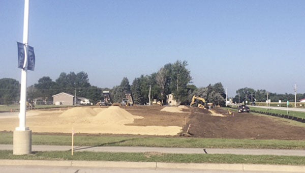 Work begins on the parking lot for the Grand Meadow School expansion. Photo provided