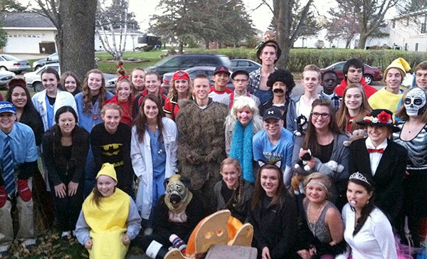 Members of Austin High School's National Honor Society and Youth Leadership went out trick or treating last year in costume to pick up donations for the food shelf. Members will be trick or treating for food items for the Salvation Army food shelf and backpack program this year as well, from 5:30 - 8 p.m. on Halloween. NHS organizers thank the community for its generosity in helping stock the local food shelf. Photo provided.