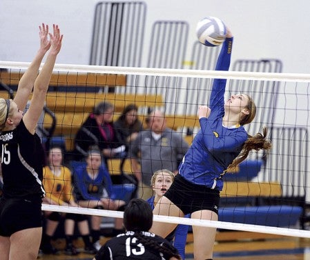 Hayfield’s Savanna Cordle hits against Blooming Prairie in a Section 1A West Tournament match this season in Hayfield. Herald File Photo