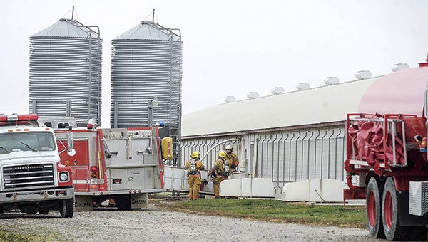 Adams firefighters were on scene of a fire at a hog facility southeast of Elkton Thursday afternoon. The fire caused roughly $30,000 in damages, but no hogs were lost.  Eric Johnson/photodesk@austindailyherald.com