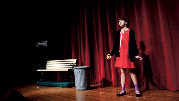 Ella Muzik, playing the part of Annie in the Ellis Middle School production of “Annie Jr.” sings the musical’s stand-out song, “Tomorrow,” during rehearsal Tuesday afternoon in the auditorium. Photos by Eric Johnson/photodesk@austindailyherald.com