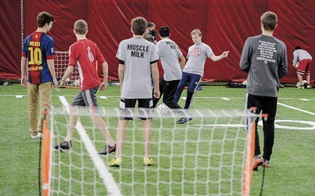 A pick-up game of soccer was one of the many activities taking place last Saturday morning during an open house for the structure to showcase was is possible under the dome. Herald file photo