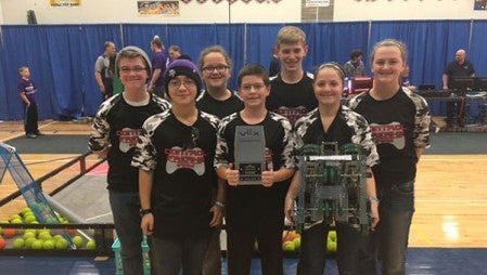  Ellis Middle School eighth-grade robotics team qualified for state last weekend. Photo provided.