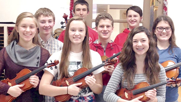 Ninth-grade students that were accepted into a high honors orchestra include: From left, front row: Sarah Bachmeier, Emily Toland, middle row: Chloe Guttormson, Charlie Kanne, Brock Lawhead, back row: Eleanor Hinchcliffe, Teddy Lund and Chase Witiak. -- Photos provided