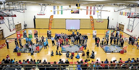 Teams compete Saturday in Packer Gym during the Robotics VEX competition.