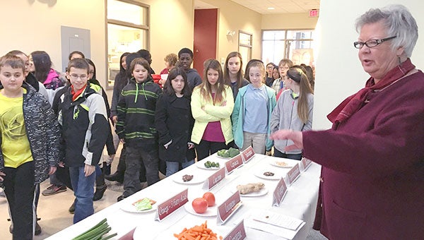 Gretchen Ramlo shows sixth-graders foods that contain cancer-preventative agents during the annual Sixth-Graders Day at the Institute. Photos provided by The Hormel Institute.