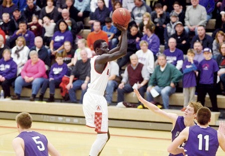 Both Gach pulls up to shoot against Red Wing Saturday night in Red Wing. Rocky Hulne/sports@austindailyherald.com