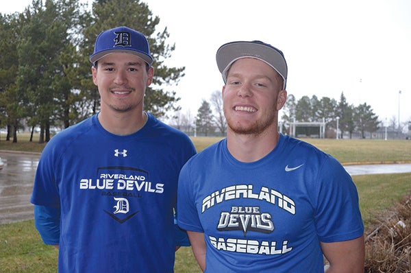 From left: Riverland Community College baseball players Mitch Kelly and Zach Schwieters are returning All-Americans for the Blue Devils. Rocky Hulne/sports@austindailyherald.com