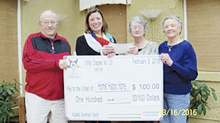 Unity’s donation to the Hormel Historic Home helps fund their autism program summer camp. Shown are Unity member Otto Volkert, Hormel Historic Home program director Holly Johnson, and Unity members Mary Hanson & Betty Volkert. 